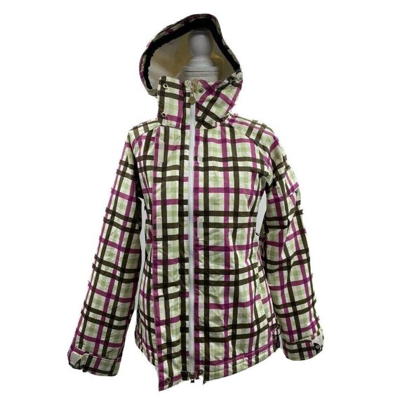 ROXY Plaid Ski Snow Snowboarding Hooded Jacket Coat XS Zip Pockets Insulated - Picture 6 of 12
